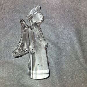 Clear Glass Angel Figurine 7 Inch Minimalist Christmas Decor Religious Statue
